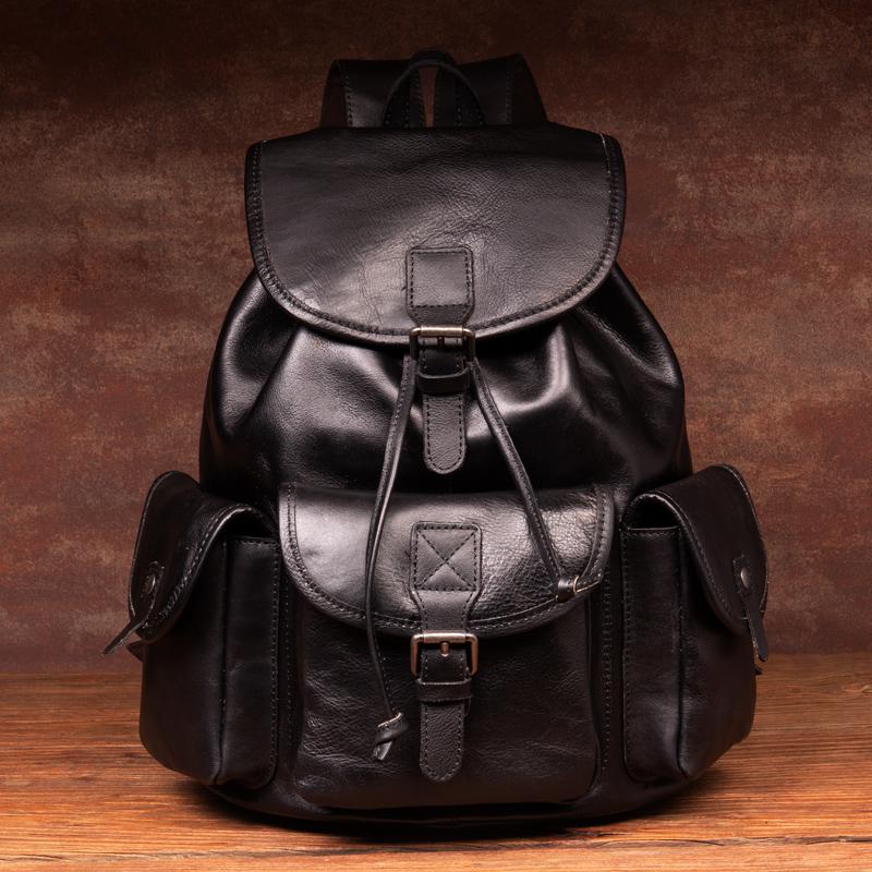 Black Leather本革バックパック トップレイヤー 植物タンニン鞣し牛革大容量リュック