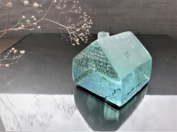 ガラスの家　置物　インテリア　プラチナベース青泡　 8枚目の画像