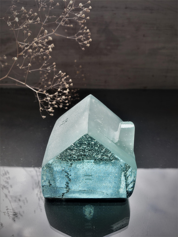 ガラスの家　置物　インテリア　プラチナベース青泡　 6枚目の画像