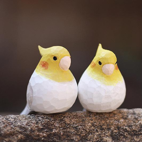 【オカメインコ】鳥好きさんへのプレゼント 置物 木彫り 文鳥 天然木 彫刻 受注制作 2枚目の画像