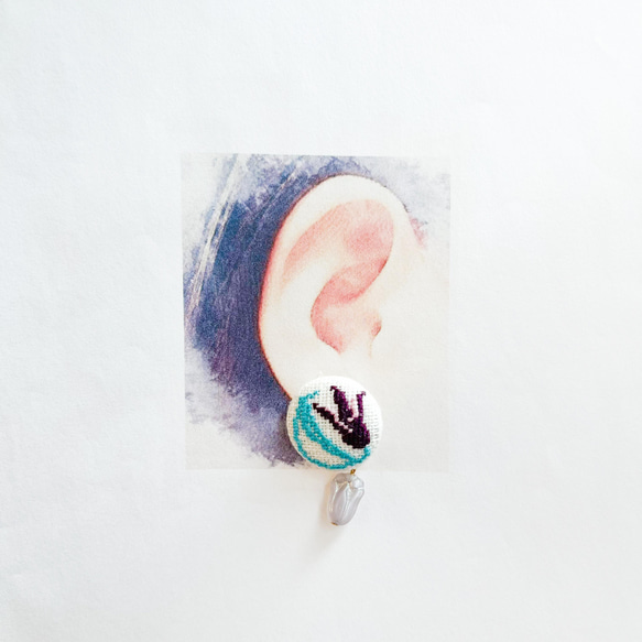 百合花鬱金香刺繡胡桃紐扣耳環/穿孔耳環 第3張的照片