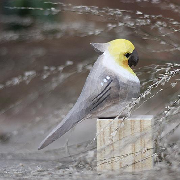 【オカメインコ】鳥好きさんへのプレゼント 置物 木彫り 文鳥 天然木 彫刻 受注制作 3枚目の画像