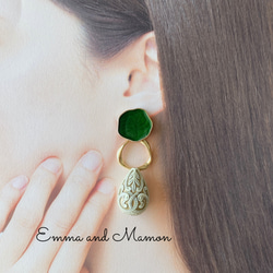 防過敏鈦柱仿古風格珠子✖️綠色凸圓面大圈組合耳環/ 第5張的照片
