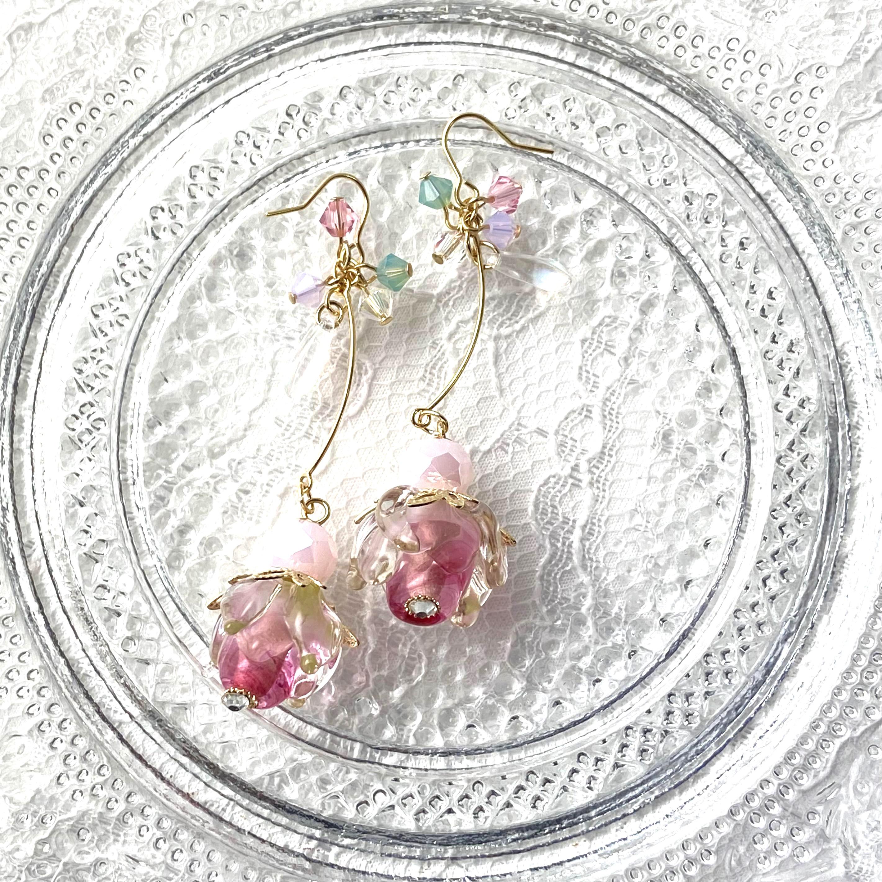 バレエ×とんぼ玉ピアス『ローズアダージオ』