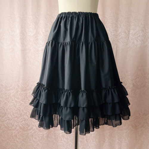 受注 シフォンフリルペチコート 黒 フレアスカート Amulier 通販