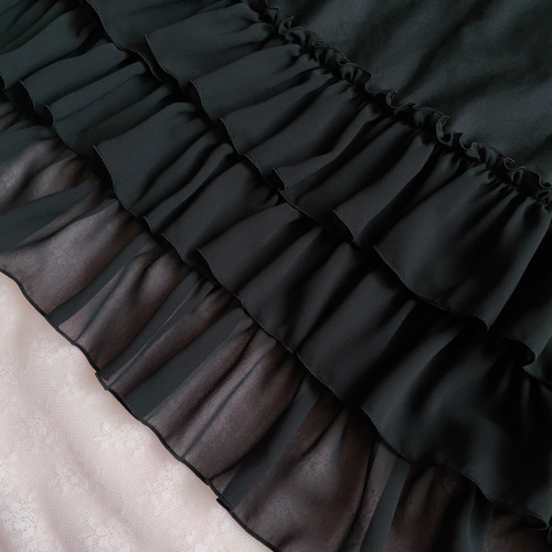 受注 シフォンフリルペチコート 黒 フレアスカート Amulier 通販