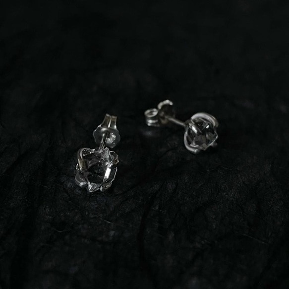 silver950ピアス　氷雨　ハーキマーダイヤモンド 2枚目の画像