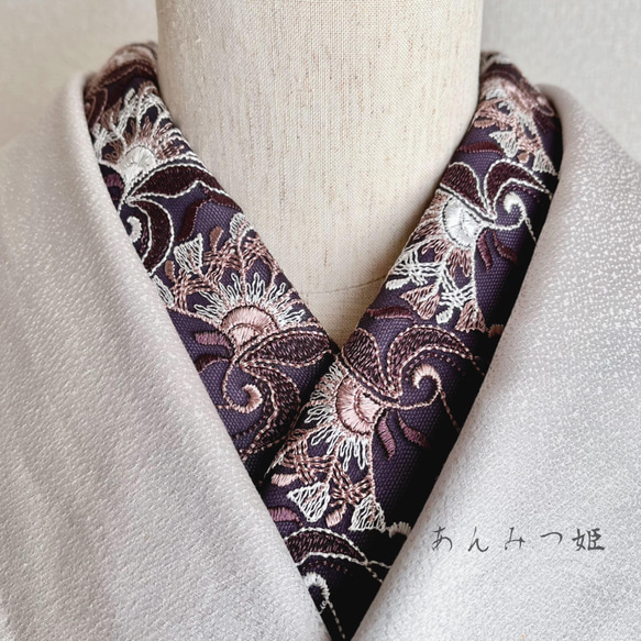 洗える刺繍半衿　扇の舞【ラスト】 2枚目の画像