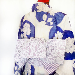 ⭐送料無料⭐半幅帯 Flower lace ラベンダー／紫 レース バラ ストライプ 白 7枚目の画像