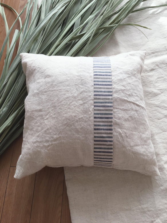 真菰と麻（ヘンプ100%）のクッション 緑☆サイズ 34✖️34cm