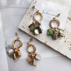 淡水シェル×トリプルサークルピアス/イヤリング⑅*॰ॱ ピアス（その他