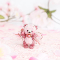 Proomy 赤ちゃんフェアリークマさん 桜 ピンク×レッド ミニチュア テディベア インテリア 1枚目の画像