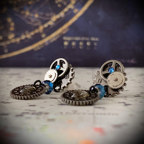 受注製作+『星供/青』スチームパンク ピアス ピアス（その他） 胡蝶之