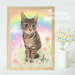 ペット似顔絵　虹の橋　オーダーメイド　2Lサイズ　イラスト　犬　猫　お描きします　UCHINOKO メモリアル 5枚目の画像