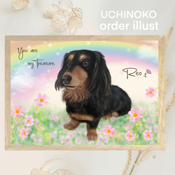 ペット似顔絵　虹の橋　オーダーメイド　2Lサイズ　イラスト　犬　猫　お描きします　UCHINOKO メモリアル 4枚目の画像
