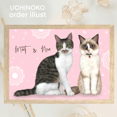 ペット似顔絵 【フレーム付き】イラスト 犬 猫 うちの子 オーダー