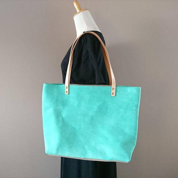 エメラルドグリーン【LL】床革トートバッグ レザー A4サイズ収納