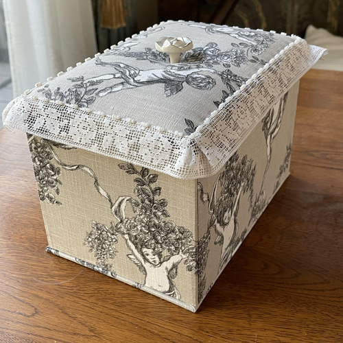 カルトナージュマスクケース ベージュ系の天使と薔薇の