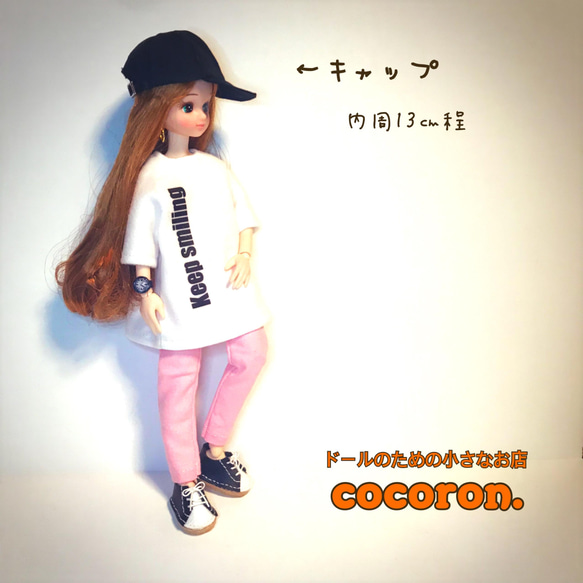 【キャップ 黒】内周13㎝程　1/6ドール 1/12ドール等 3枚目の画像