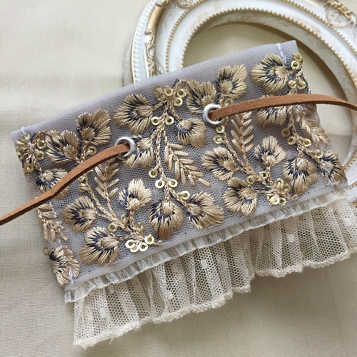 インド刺繍 リボン ポニーフック ラップリボン リボンラップ くすみ 