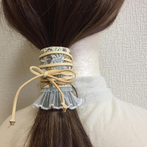 インド刺繍 リボン ポニーフック ラップリボン リボンラップ 2種類の