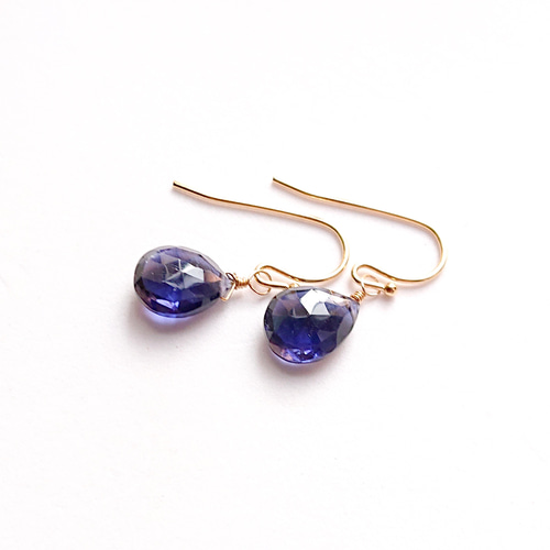 1点のみ】k14gf 宝石質アイオライトのピアス ピアス（フック・チェーン