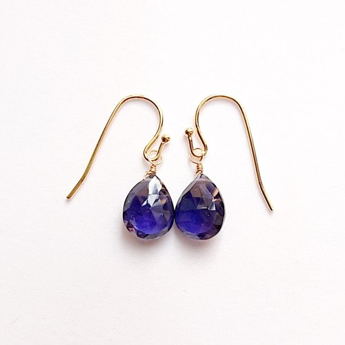 Kaya◆一点物✧パープルアゲート×アイオライトピアス✧14kgf 1点のみ】k14gf 宝石質アイオライトのピアス ピアス（フック・チェーン
