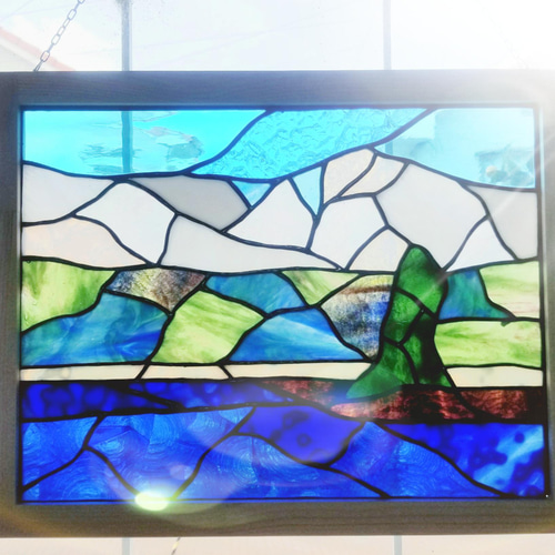 ステンドグラス ステンドグラス 雨晴海岸からの絶景 立山連峰のパネル