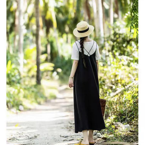 フレンチリネン100%】ゆったりシルエット サロペットワンピース