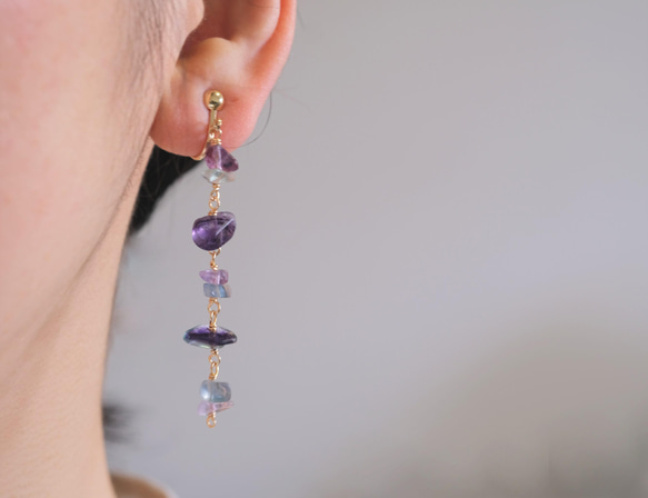 handahófi multi fluorite earring：マルチフローライト　ロングピアス・イヤリング　天然石 11枚目の画像