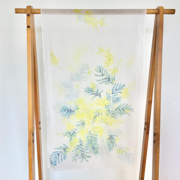 【再販】ミモザの型染ストール　絹シフォン 3枚目の画像