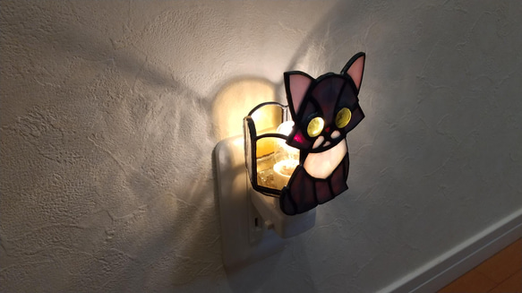 ステンドグラス＊猫のおやすみランプ（スコティッシュフォールド） 2枚目の画像