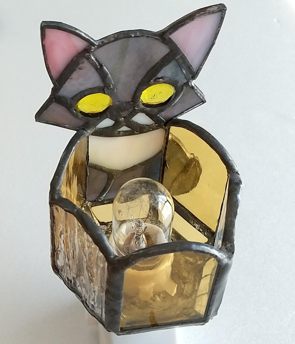 ステンドグラス＊猫のおやすみランプ（スコティッシュフォールド） 3枚目の画像