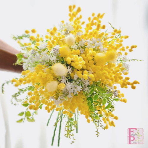 ミモザ、ウェディングブーケ、ミモザのブーケ 黄色「#ミモザ