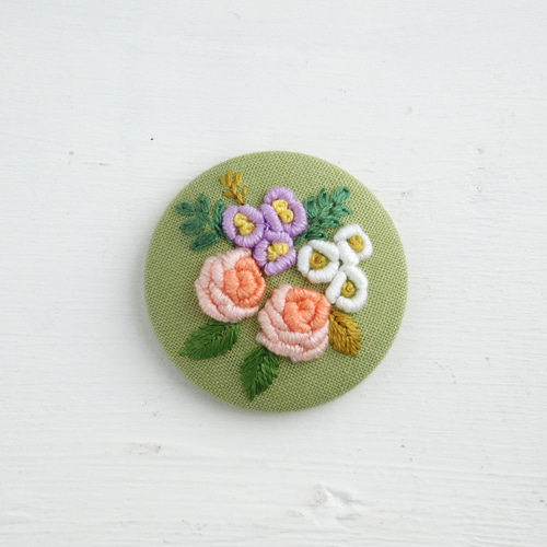 薔薇の花束 ピンク 刺繍ブローチ 【受注製作】 ブローチ 手刺繍