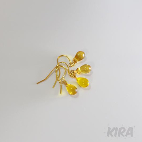 送料無料】チェコガラス 一粒ドロップピアス【サンフラワー】黄色 