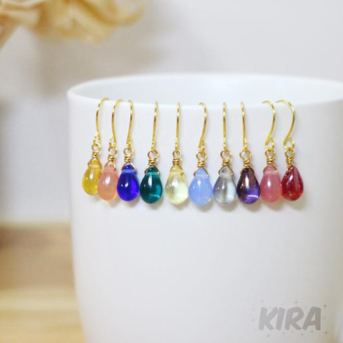 送料無料】チェコガラス 一粒ドロップピアス【サンフラワー】黄色 