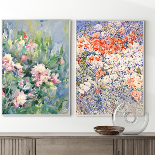 絵画 アートポスター クリスタルの花瓶と淡い花達 絵画 アートポスター クリスタルの花瓶と淡い花達