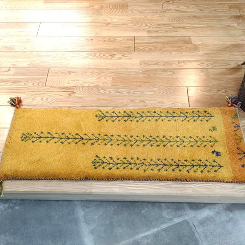 ペルシャ　ギャッベ　86×58 アイボリー　黄金色　花 ペルシャ ギャッベ 86×58 アイボリー 黄金色 花