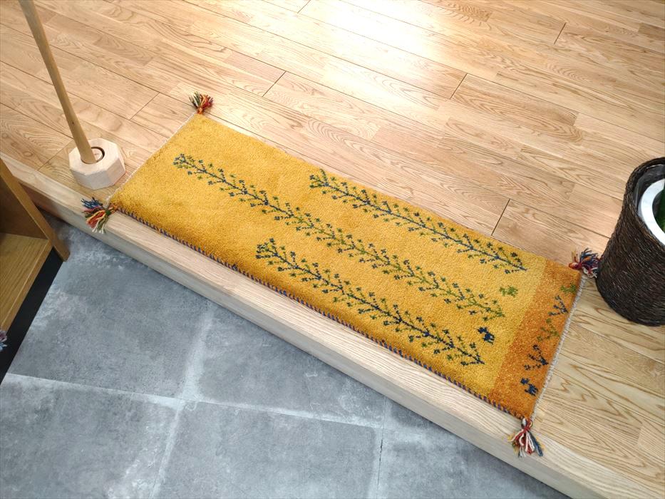 ペルシャ　ギャッベ ランナー中　148×53 黄金色　生命の木 新規入荷】ペルシャ ギャッベ 玄関マット 88x63cm 黄金色 生命の