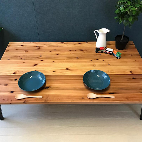 オーダー】 ローテーブル 長方形 120cm 70cm 40cm スギ 折りたたみ脚 