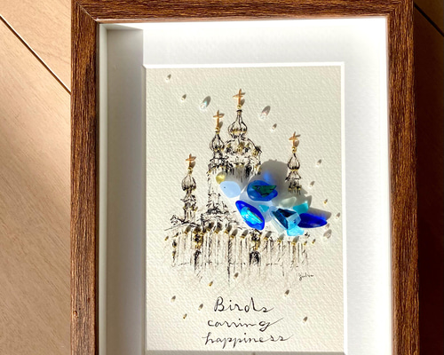 トーマス号　出逢いの教会　シーグラス／天然石／フレームアート／ガラス トーマス号様専用 出逢いの教会 シーグラス／天然石／フレームアート