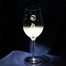 【一緒に見る『満月』の夜空 / ワイングラス】猫モチーフのワイングラス　★名入れ加工対応品（有料） 2枚目の画像