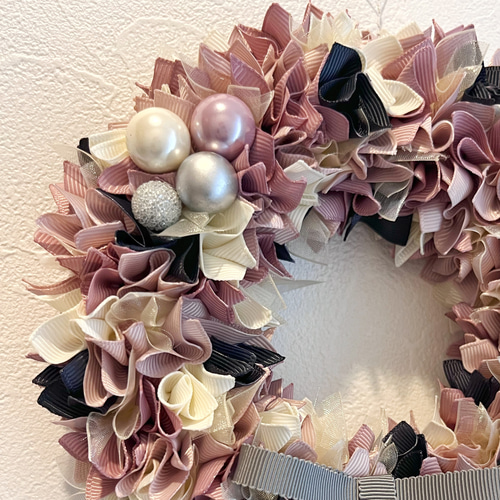 リボンリース 大人ピンク&バニラ リース double M 通販 13630581