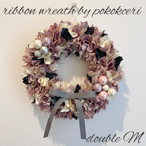 リボンリース 大人ピンク&バニラ リース double M 通販 13630581