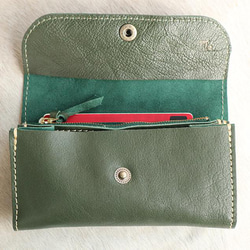 がばっと開けられる革の長財布/大きなレザー財布/gabatto2-green 2枚目の画像