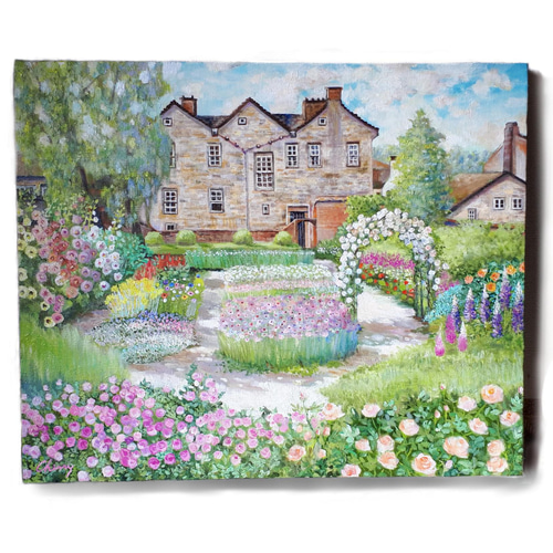 絵画　ジョン・ポーエル　「レッドブリックガーデン」 庭の花 絵画 ジョン・ポーエル 「レッドブリックガーデン」 庭の花