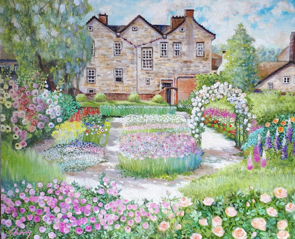 花の庭イングリッシュガーデン水彩画