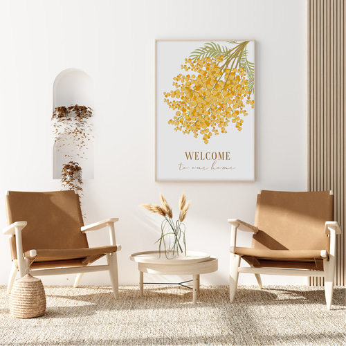 生まれのブランドで イラスト ミモザ / home our to welcome / アートポスター 玄関 画材