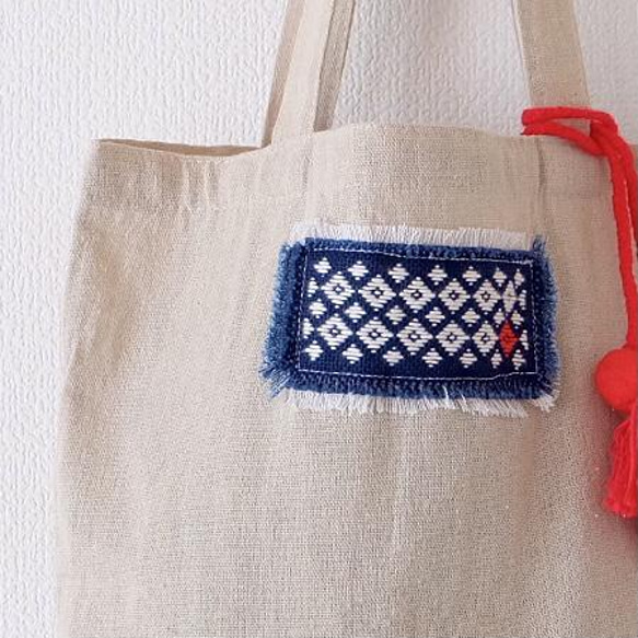 Koginzashi 流蘇環保袋☺︎ 花子紅【Koginzashi 刺繡】棉布袋☺︎ 手提袋 第2張的照片